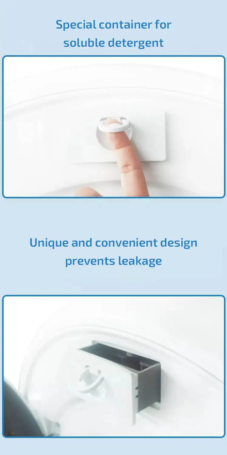 Wall-mounted washer-dryer Special container for soluble detergent Unique and convenient design prevents leakage